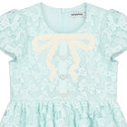 Girls Aqua Bow Lace Dress, 1, hi-res